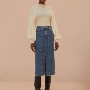 Denim Low Waist Midi Skirt